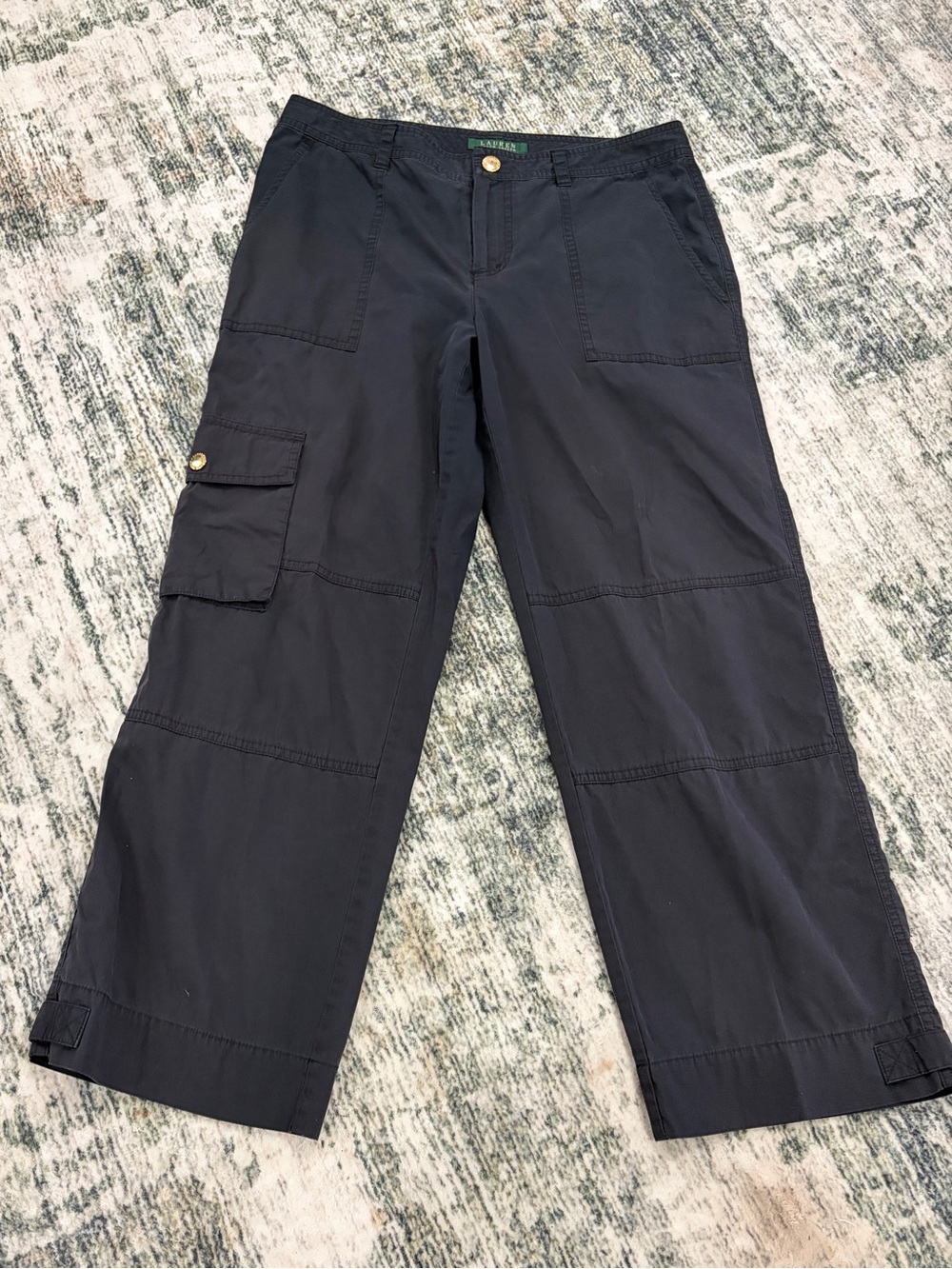 Lauren Ralph Lauren Black Cargo Pants Women’s Size 4 100% Cotton Gold Hardware
